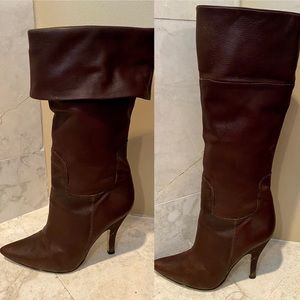 Guess Women’s Brown Leather Fold Over Boots SZ 6